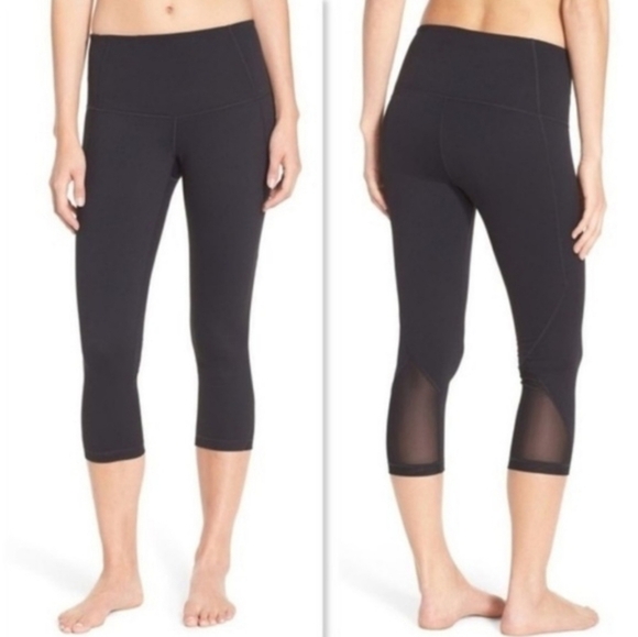 Zella Black Hatha Crop Mesh Workout Athletic Leggings XL - Picture 1 of 5